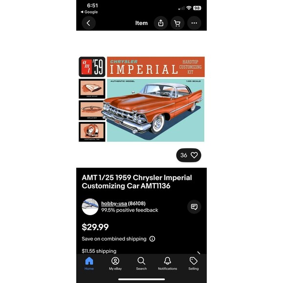 AMT 1/25 1959 Chrysler Imperial Hardtop Customizing Car Kit AMT1136/12 - Picture 7 of 7